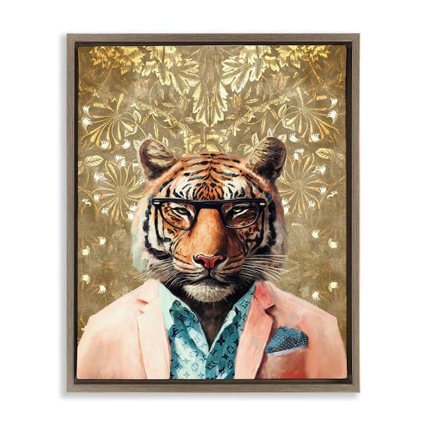 Stupell Industries Stylish Tiger Gold Wall by Svetlana Aleynikova Brown Floater Frame Animal Graphic Art Print 31 in. x 25 in.