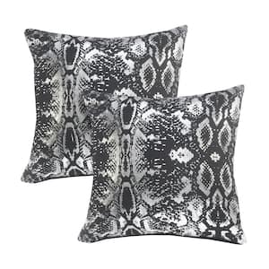 Shay Black / Silver Animal Print 20 in. x 20 in. Indoor Throw Pillow (Set of 2)