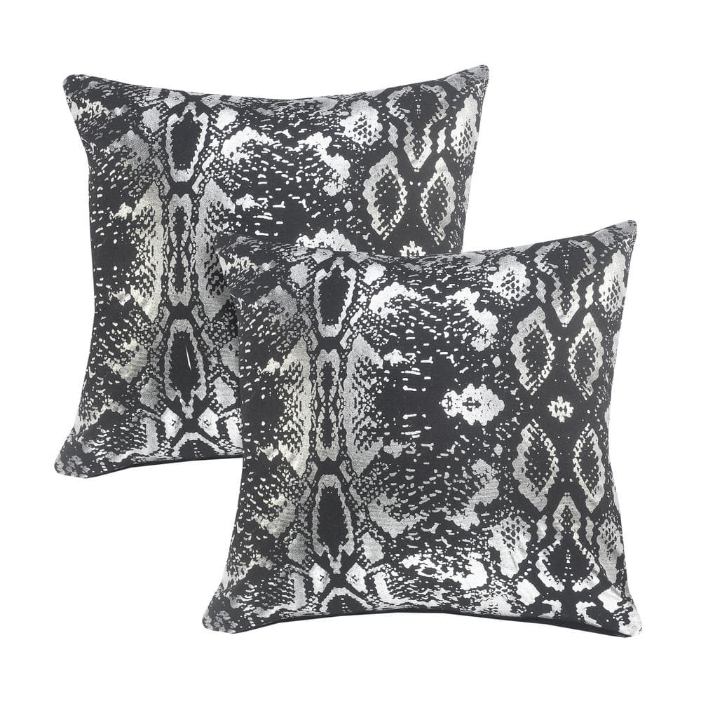 Shay Black / Silver Animal Print 20 in. x 20 in. Indoor Throw Pillow (Set o