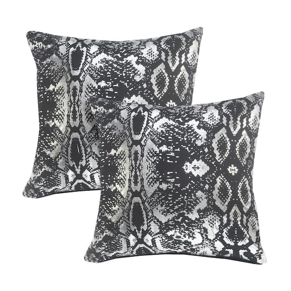 Unbranded Shay Black / Silver Animal Print 20 in. x 20 in. Indoor Throw Pillow (Set of 2)