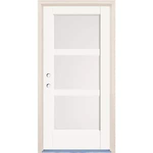 36 in. x 80 in. Right-Hand/Inswing 3 Lite Satin Etch Glass Alpine Painted Fiberglass Prehung Front Door w/4-9/16" Frame