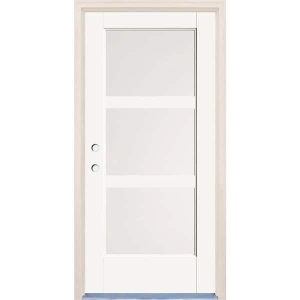 Builders Choice 36 in. x 80 in. Right-Hand/Inswing 3 Lite Satin Etch Glass Alpine Painted Fiberglass Prehung Front Door w/4-9/16" Frame