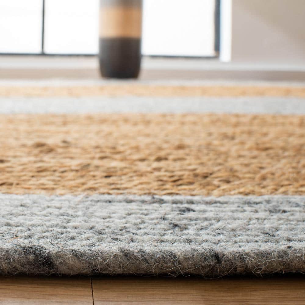 Gray and Natural Oval Braided Wool Cotton Rug 6' x 9'