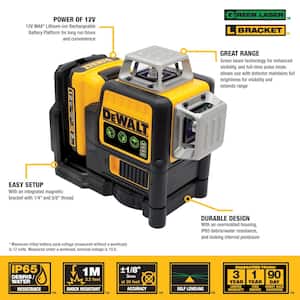 12-Volt MAX Lithium-Ion 100 ft. Green Self-Leveling 3-Beam 360 Degree Laser Level with 2.0Ah Battery, Charger & Case