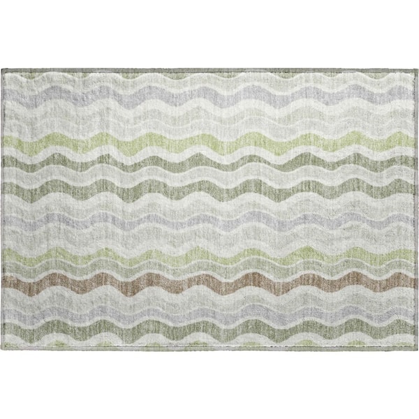Mayfield Premium Machine Washable Abstract AMF2342 Aloe 3 ft. x 4 ft. Area Rug
