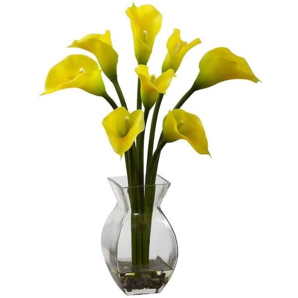 Nearly Natural Classic Calla Lily Artificial Arrangement in Yellow