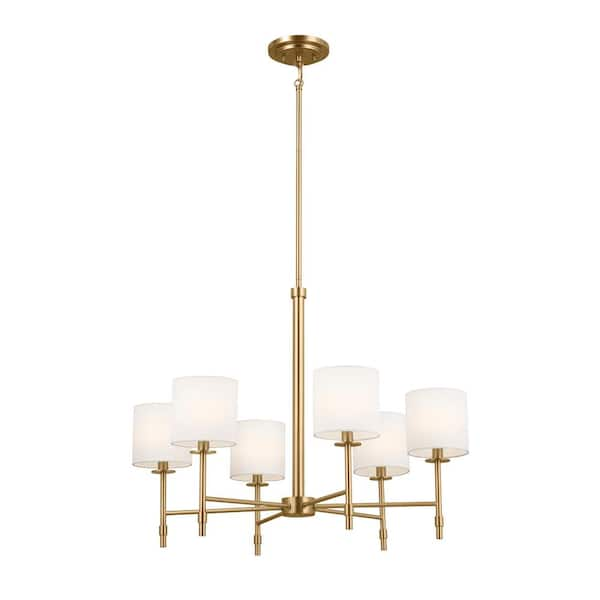 KICHLER Ali 28 in. 6-Light Brushed Natural Brass Traditional Shaded ...