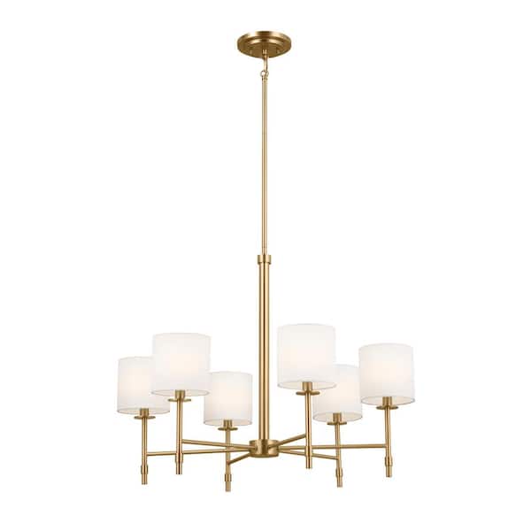 Ali 28 in. 6-Light Brushed Natural Brass Traditional Shaded Circle Chandelier for Dining Room