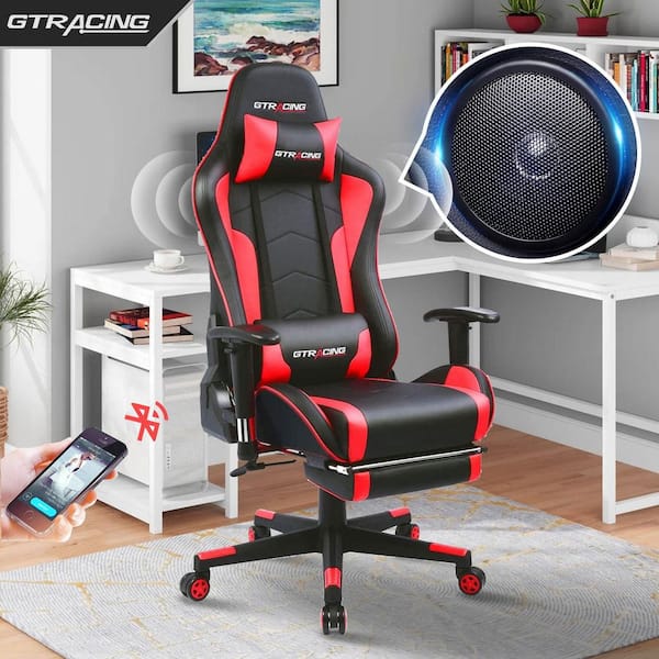 GTRACING Gaming Chair with Footrest and Ergonomic Lumbar Massage Pillow  Faux Leather Office Chair, Red 