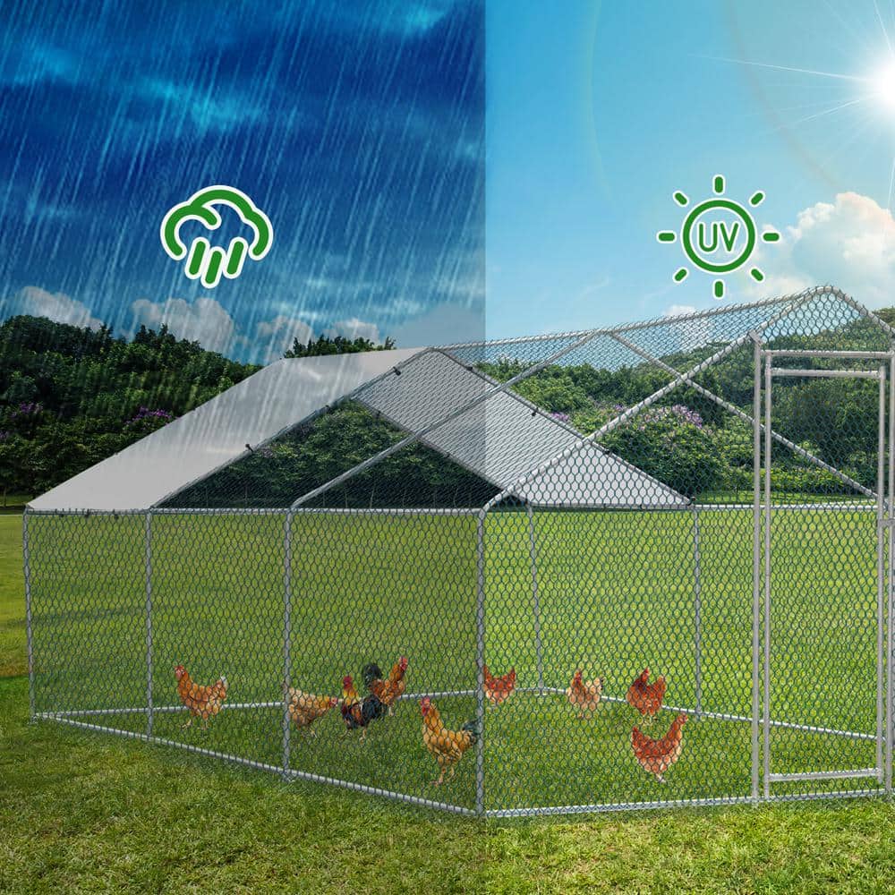 Large Galvanized Steel Chicken Coop with Waterproof Cover