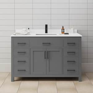 Beckett 54 in. W x 22 in. D x 35 in. H Single Sink Bathroom Vanity in Dark Gray with White Cultured Marble Top