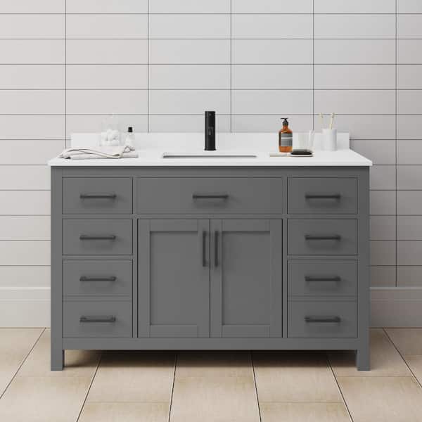 Wyndham Collection Beckett 54 in. W x 22 in. D x 35 in. H Single Sink Bathroom Vanity in Dark Gray with White Cultured Marble Top