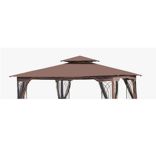 10 ft. x 10 ft. Brown Patio Double Roof Gazebo Replacement Canopy Top Fabric Only