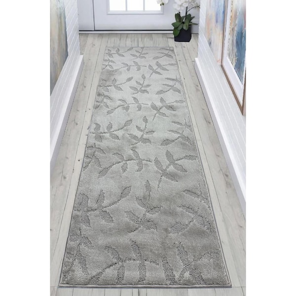 Euro Flowers Sandy Gray 25 in. W x 36 in. L Stair Runner 6.25 sq. ft.