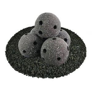 6 in. Midnight Black Speckled Hollow Ceramic Fire Balls for Indoor and Outdoor Fire Pits or Fireplaces (Set of 5)