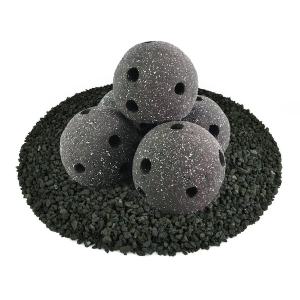 Fire Pit Essentials 6 in. Midnight Black Speckled Hollow Ceramic Fire Balls for Indoor and Outdoor Fire Pits or Fireplaces (Set of 5)