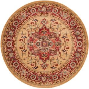 Mahal Red/Natural 5 ft. x 5 ft. Round Border Area Rug