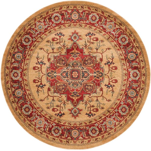 SAFAVIEH Mahal Red/Natural 5 ft. x 5 ft. Round Border Area Rug