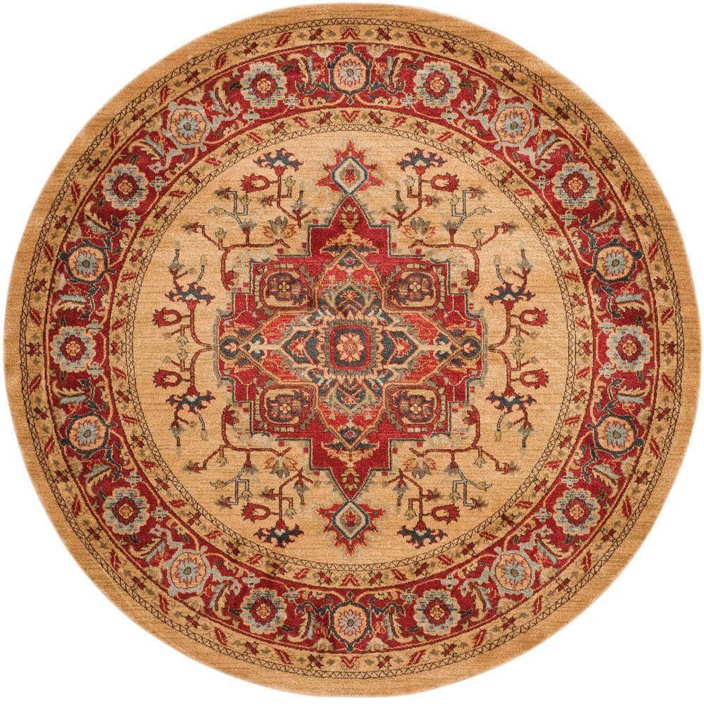 SAFAVIEH Mahal Red/Natural 9 ft. x 9 ft. Round Border Area Rug MAH698A ...