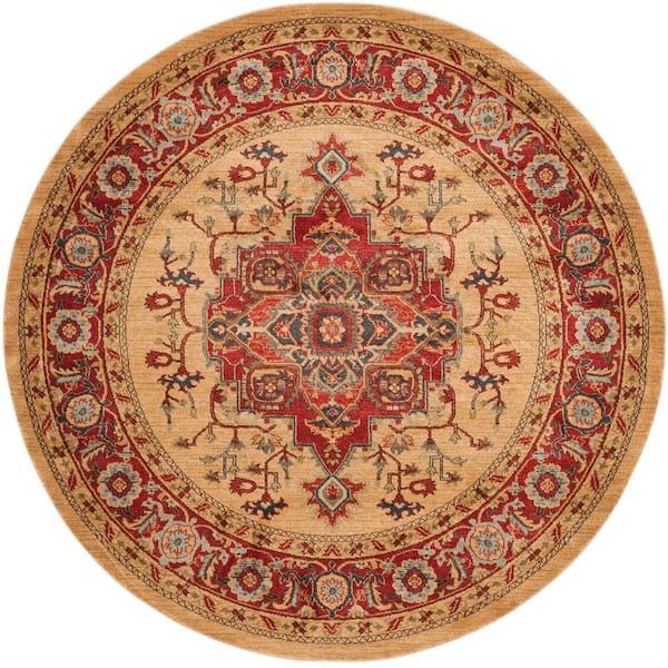 SAFAVIEH Mahal Red/Natural 9 ft. x 9 ft. Round Border Area Rug