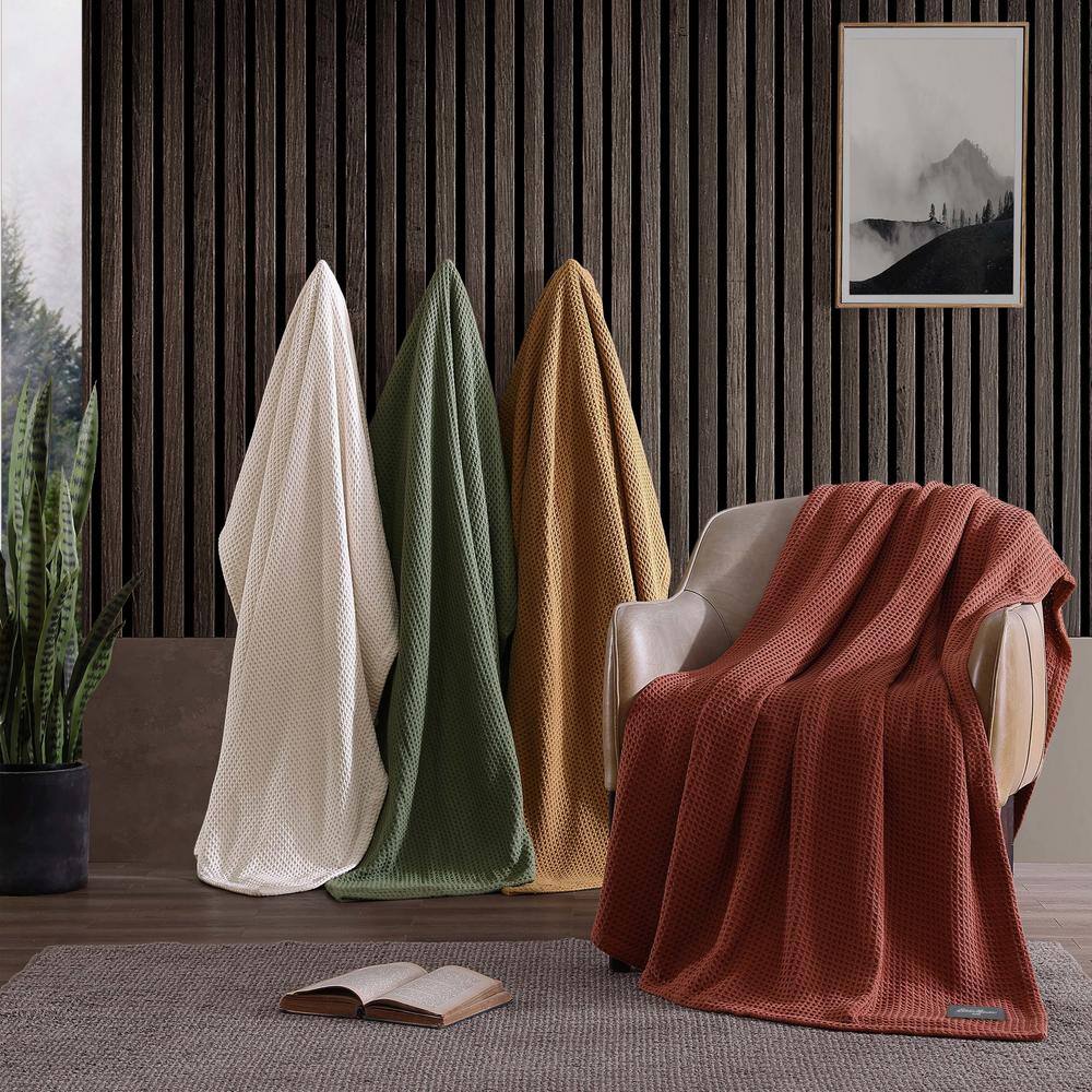 Full Brown Cotton Knitted Reversible Blanket Set