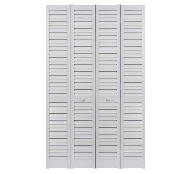 60 in. x 80 in. Seabrooke Louver/Louver White Hollow Core PVC Vinyl Interior Bi-Fold Door