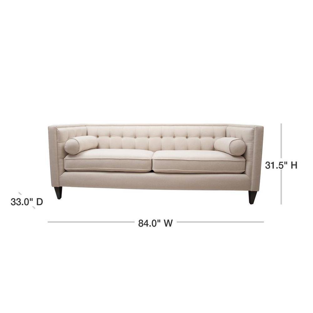 Jack 84" Sky Neutral Beige Velvet Tufted Tuxedo Sofa