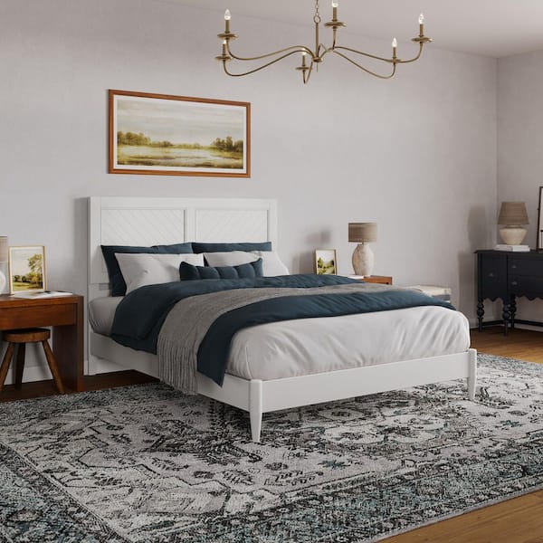 AFI Berkshire White Solid Wood Frame Queen Low Profile Platform Bed