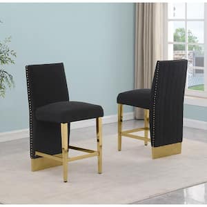 Miles 26 in. Black Color High Back Metal Frame Gold Iron Legs Counter Stool with Boucle Fabric Side Chair (Set of 2)