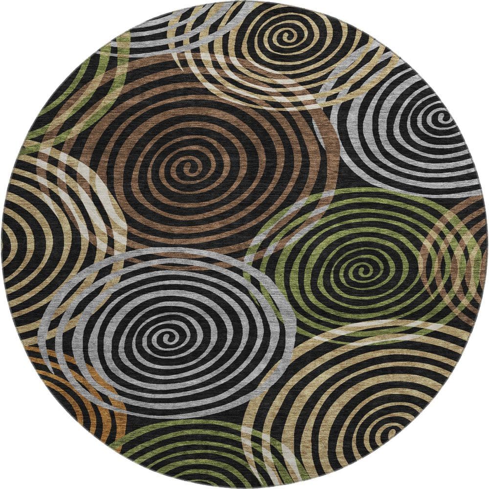 Mayfield Premium Machine Washable Abstract AMF2435 Black 8 ft. x 8 ft. Round Rug price history on PriceWatchPro