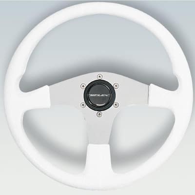 Corse Steering Wheel, White PVC Grip with Silver Spokes