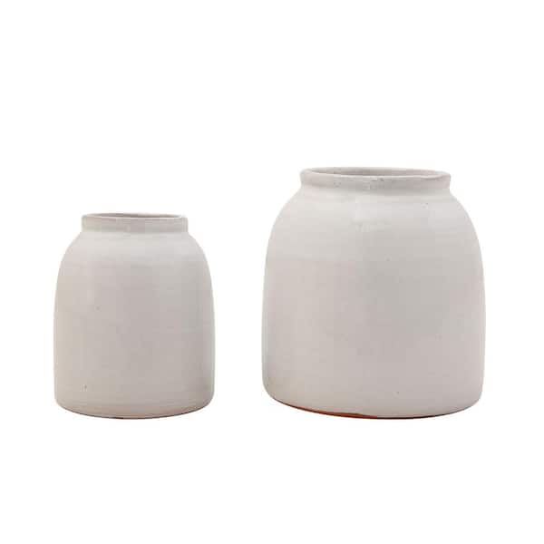 Storied Home Decorative Terra-cotta Jar Vases 4 in. in White (Set of 2)