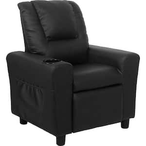 Everglade 19.6 in. W PU Leather Kid Recliner with Cup Holder and Side Pocket in Black