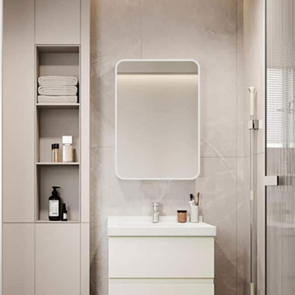 24 in. W x 32 in. H Rectangular Bathroom Medicine Cabinet with Mirror White Metal Framed Wall Mount or Recessed