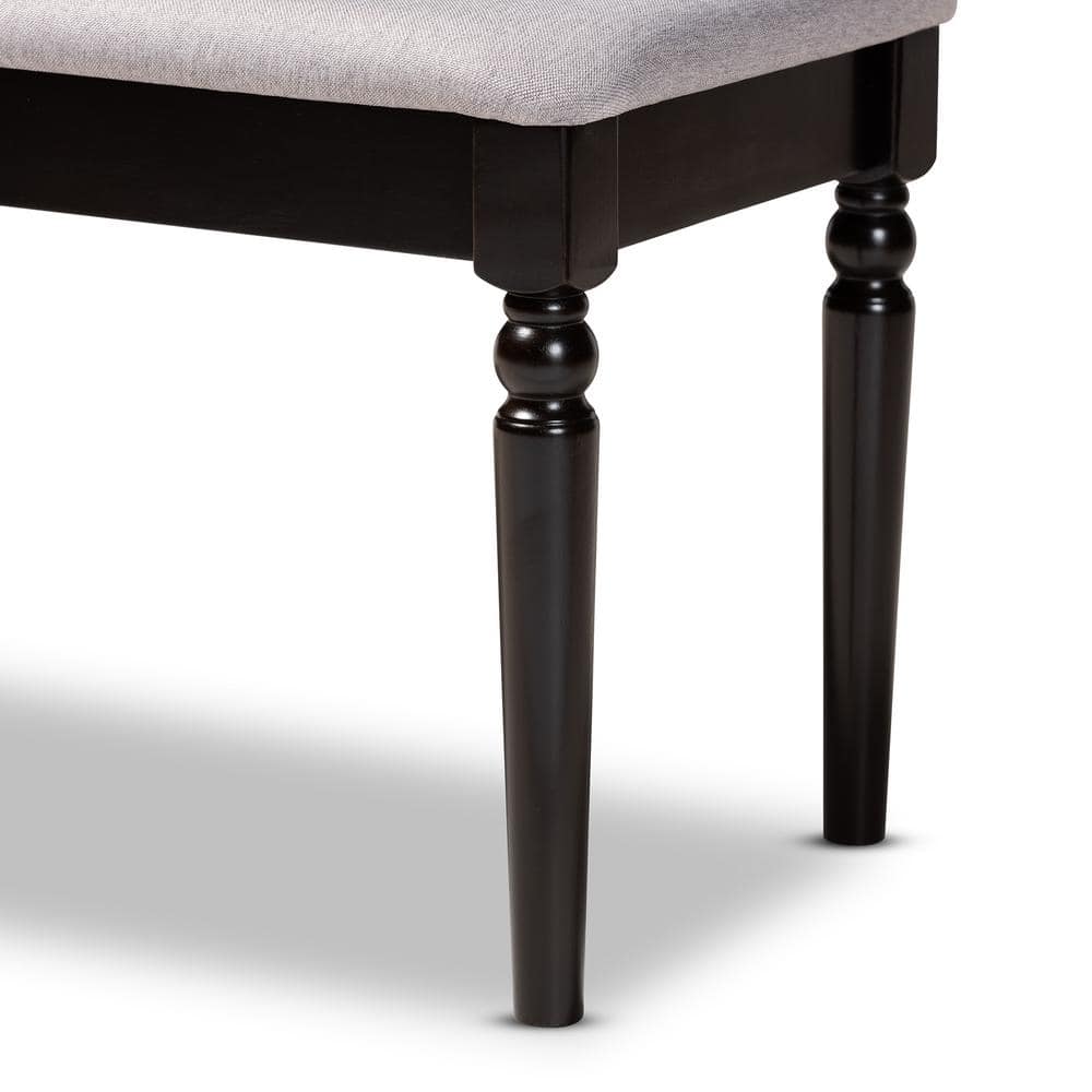 Giovanni Gray Fabric Upholstered Dark Brown Wood Dining Bench