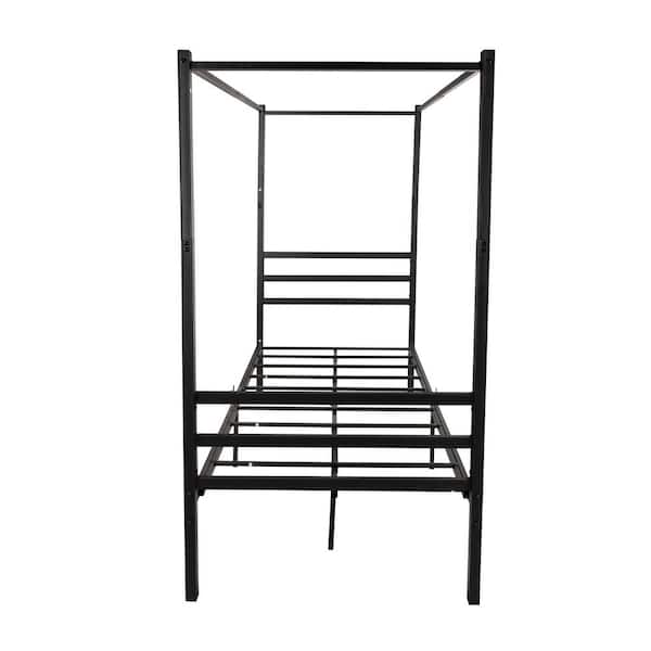 ANBAZAR Black Twin Size Metal Canopy Bed with Rectangle Headboard and Footboard, Solid Canopy Platform Bed with Support Slats