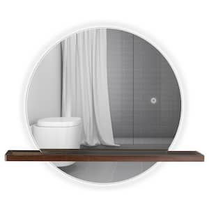 24 in. W x 24 in. H Single Frameless Round LED Light Bathroom Wall Vanity Mirror with Shelf