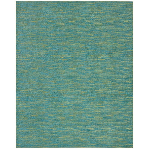 Nourison Essentials 10 ft. x 14 ft. Blue Green Solid Contemporary Indoor/Outdoor Patio Area Rug