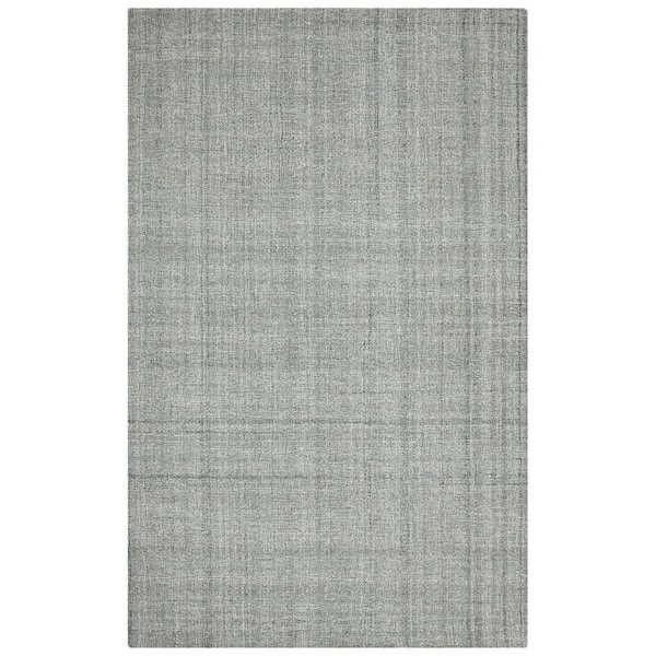 9 ft. x 12 ft. Gray Blue And Ivory Wool Plaid Hand Tufted Area Rug