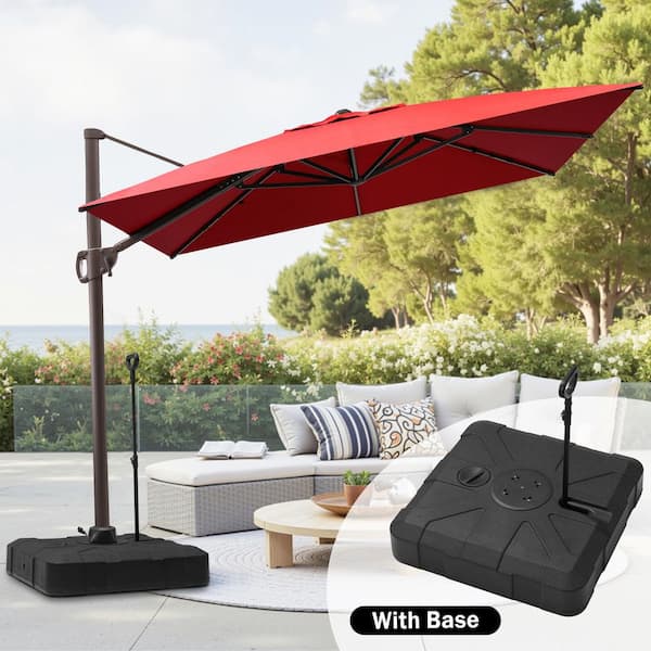 Crestlive Products 9 ft. x 11 ft. Swivel Top Cantilever Tilt Patio Umbrella in Red with 300 lbs. HDPE Base Stand