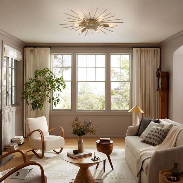 GoYeel 23.82 in. 6-Light Gold Modern Starburst Metal Flush Mount