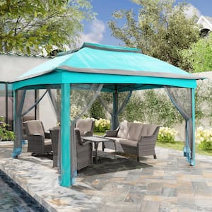 11 ft. x 11 ft. Turquoise Steel Pop-Up Gazebo with Mosquito Netting