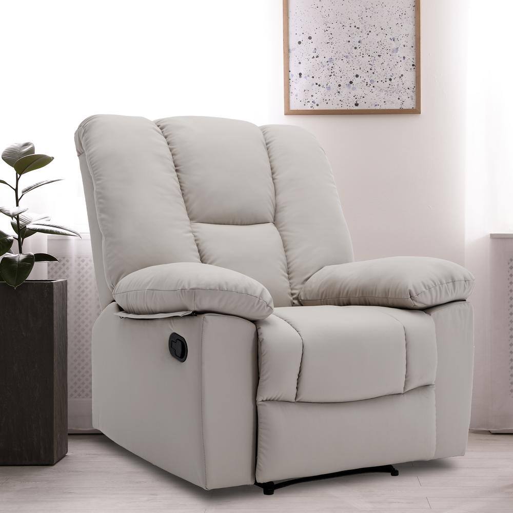 Pinksvdas 37.4 in. Wide Beige Big and Tall Manual Recliner for Living Room, 3Position Faux