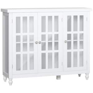 White Sideboard Buffet Cabinet, Credenza, Coffee Bar Cabinet with Storage, Glass Doors and Adjustable Shelves