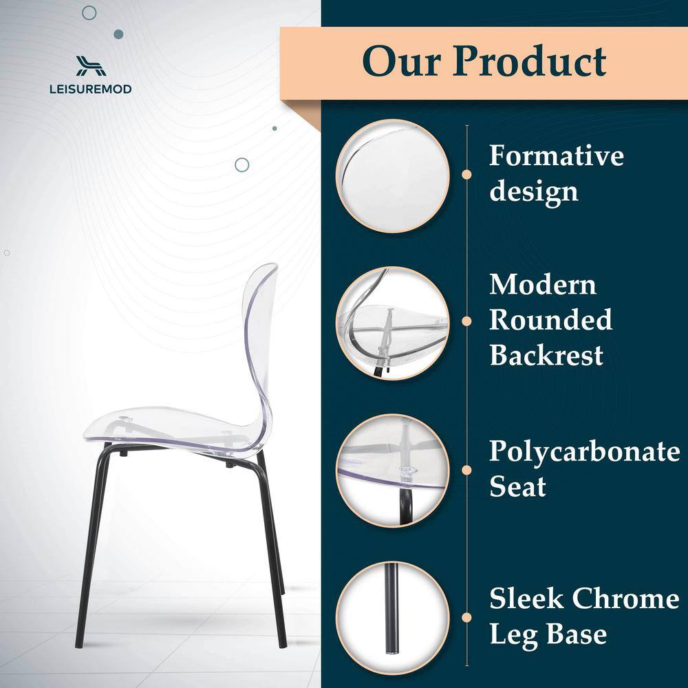 Clear Transparent Side Chair with Black Metal Legs