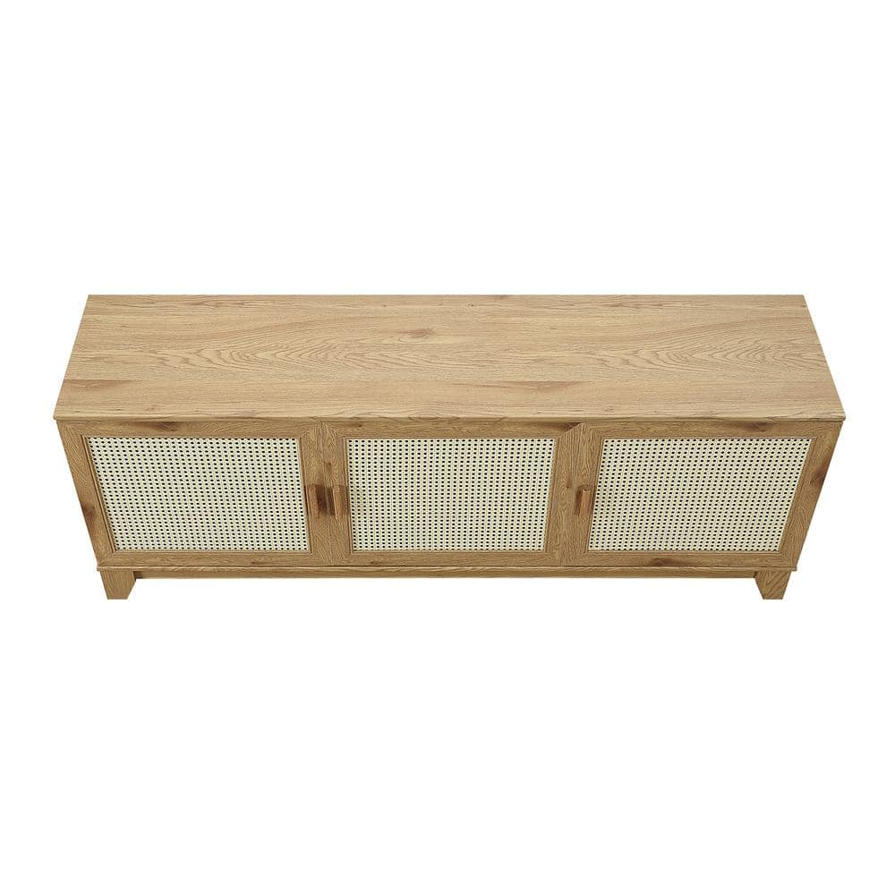 Sheridan Natural Cane and Wood TV Stand with Cabinets
