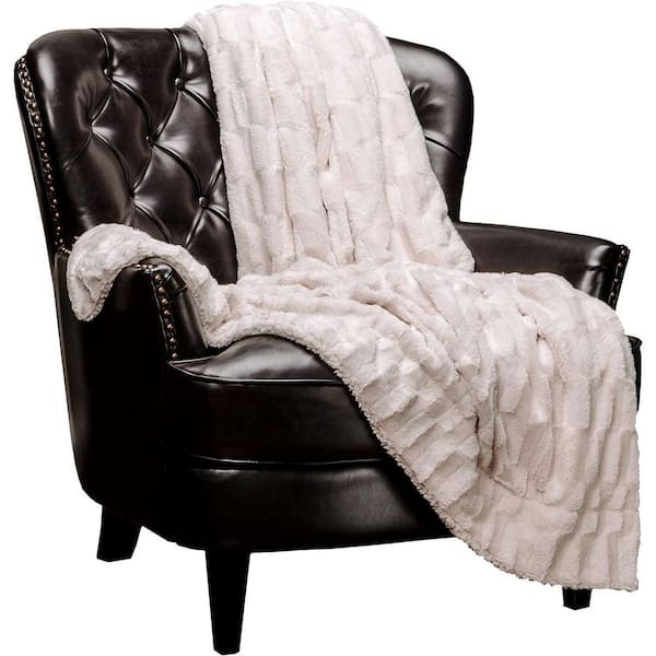 Embossed Creme Faux Fur Reversible Sherpa Polyester Throw Blanket - 108 in. x 86 in., King Size