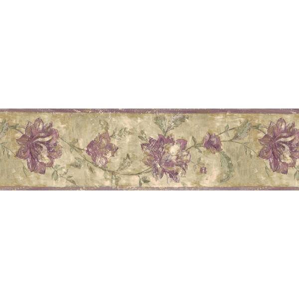 Dundee Deco Falkirk Brin II Distressed Purple, Beige Flowers on Vine ...