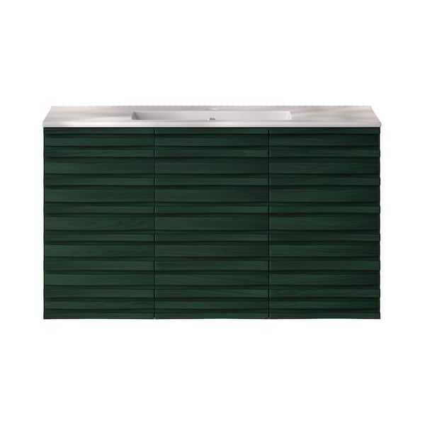 Cascade 36 in. Wall-Mounted Bath Vanity in Green Oak with White Ceramic Sink Top