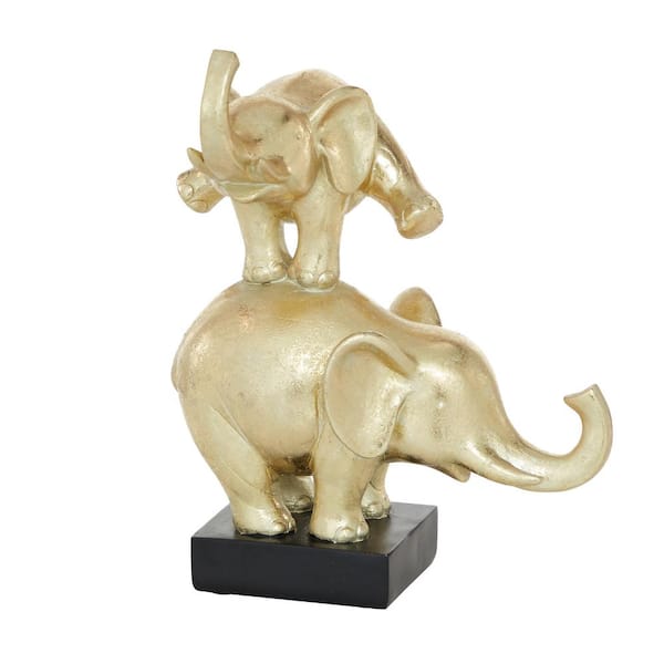 Litton Lane 6 in. x 10 in. Gold Polystone Handmade Elephant Sculpture